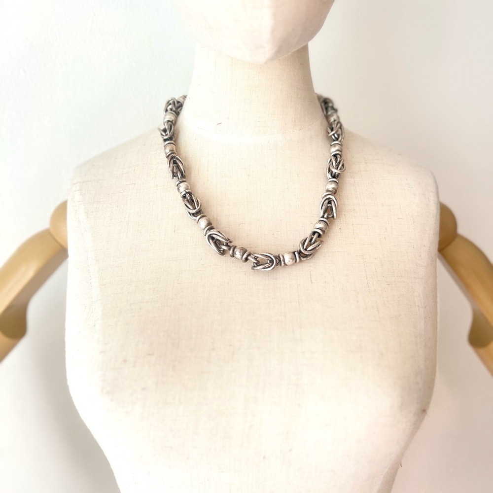 90’s 90s Vintage STREETWEAR Raver Grunge Barbed Wire Silver Choker Necklace - Picture 4 of 7